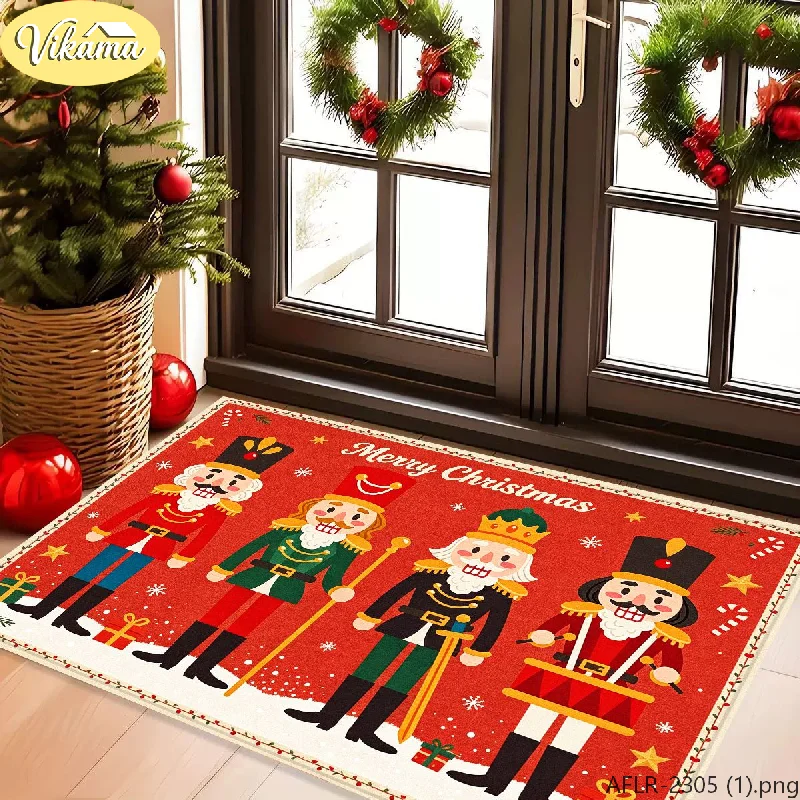 VIKAMA Christmas Nutcracker Doormat, Merry Christmas Cartoon Soldier Welcome Rug, Soft Non-Slip Entryway Doormat, Home Decor