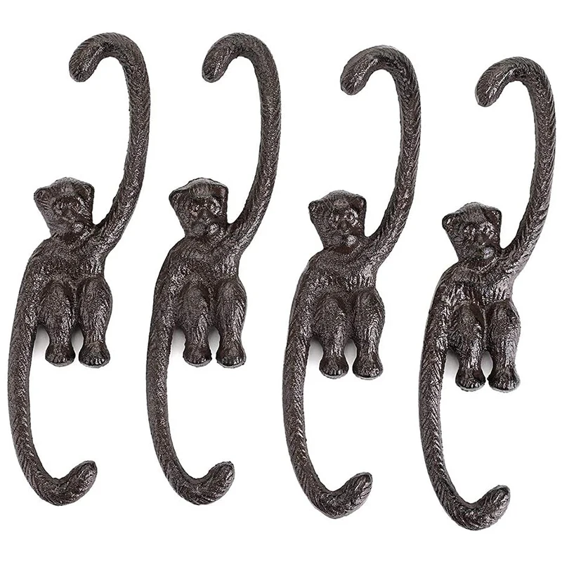 

1 Set of 4 Heavy Duty Cast Iron S Monkey Hooks - 8 Inch Decorative Metal Plant Hooks Hangers S Shaped Bracket