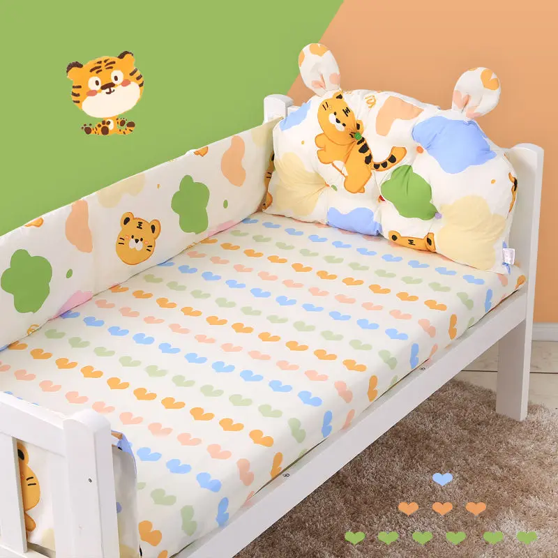 4PCS/Set Baby Bed Surround Sheet Children Cotton Cartoon Print Thicken Newborn Anti-collision Protect Bed Cot Bumpers Set