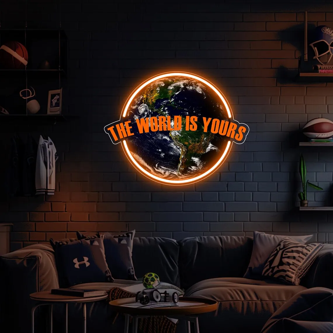 The World Is Yours Uv Print Neon Sign Led Neon Sign Earth Neon Sign Acrylic Artwork Led Light Neon Wall Sign Neon Light Sign