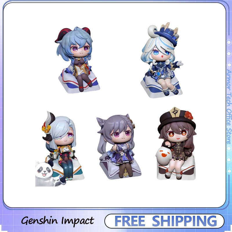 Genshin Impact Keycap Keqing Ganyu Shenhe Hu Tao Furina De Fontaine Qiqi Animation Game Custom Mechanical Keyboard 3d Keycap