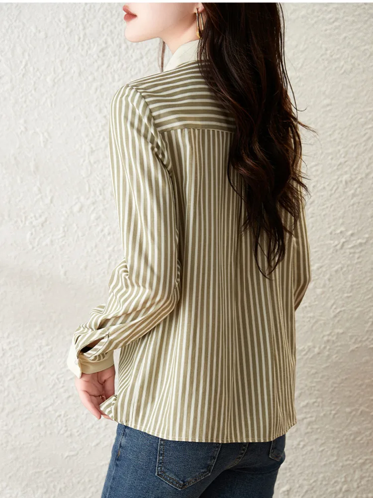 #3215 Vertrical Striped Shirt Women Long Sleeve Regular Fit Womens Tops And Blouses Single Breasted Shirt Pockets Spring Autumn