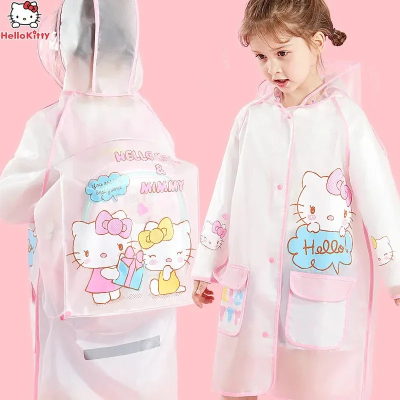 

Sanrio Hello Kitty Children's Raincoat Kawaii Thickened Waterproof Poncho Girl Outdoor Camping Hiking Hooded Rain Gear Set Gift