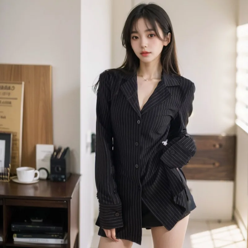 Long Sleeve Shirts Women Striped Korean Style Slim High Street All-match Camisas Mujer Streetwear Office Lady Temper Chic Daily