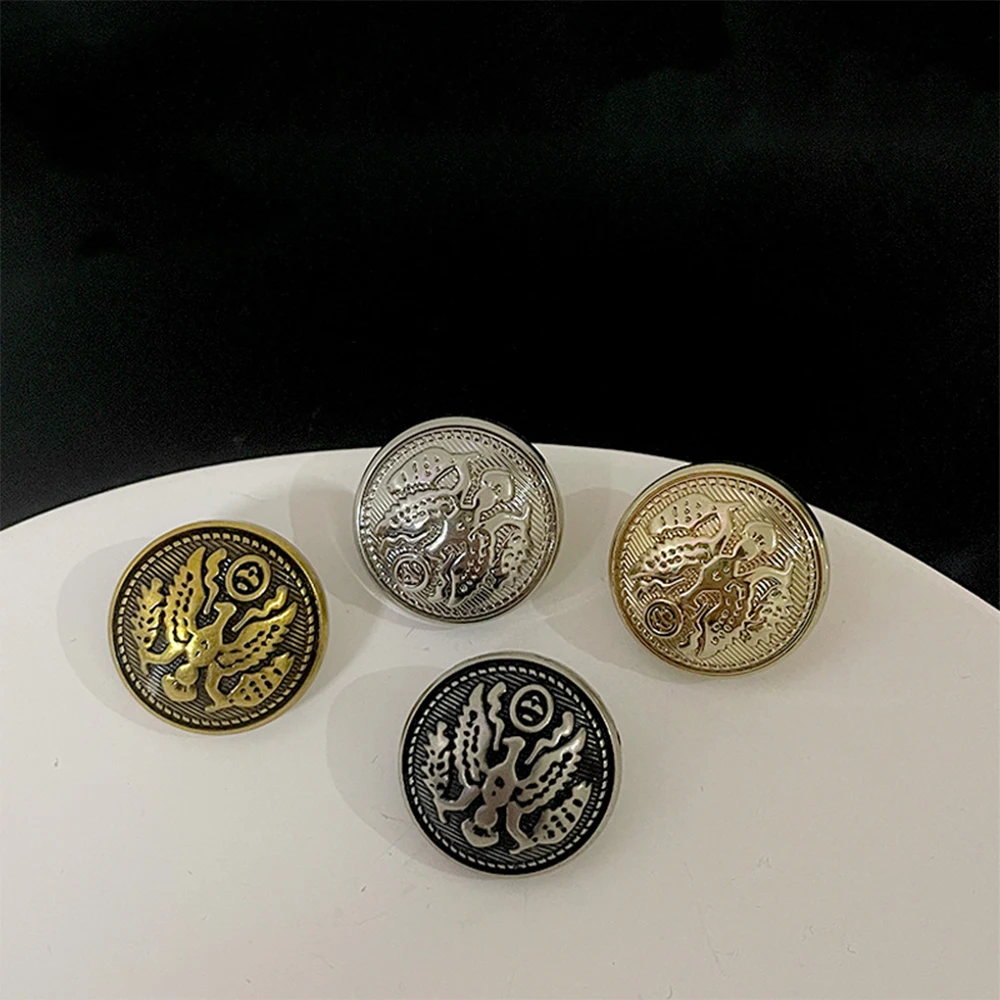 10-PCS Antique Eagle Metal Buttons 15/20/25mm for Coats, Sweaters, Cardigans & Vintage DIY Crafts (Antique Gold/Silver/Gold)
