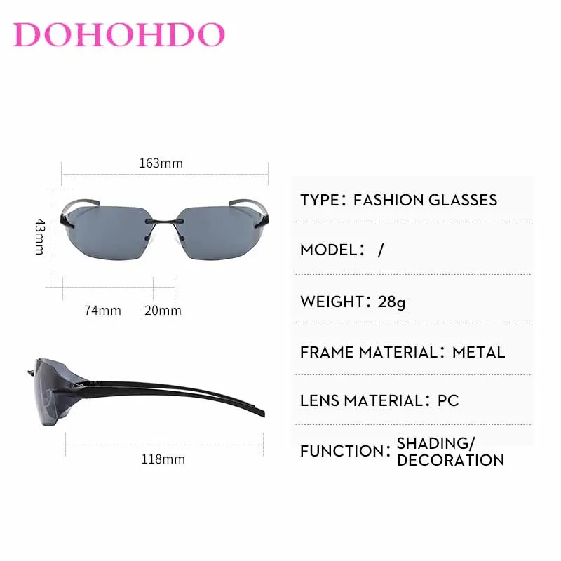 Vintage Rimless Y2K Men Sunglasses Fashion Luxury Brand Design Outdoors Traveling Sun Glasses For Women Rectangle Shades UV400