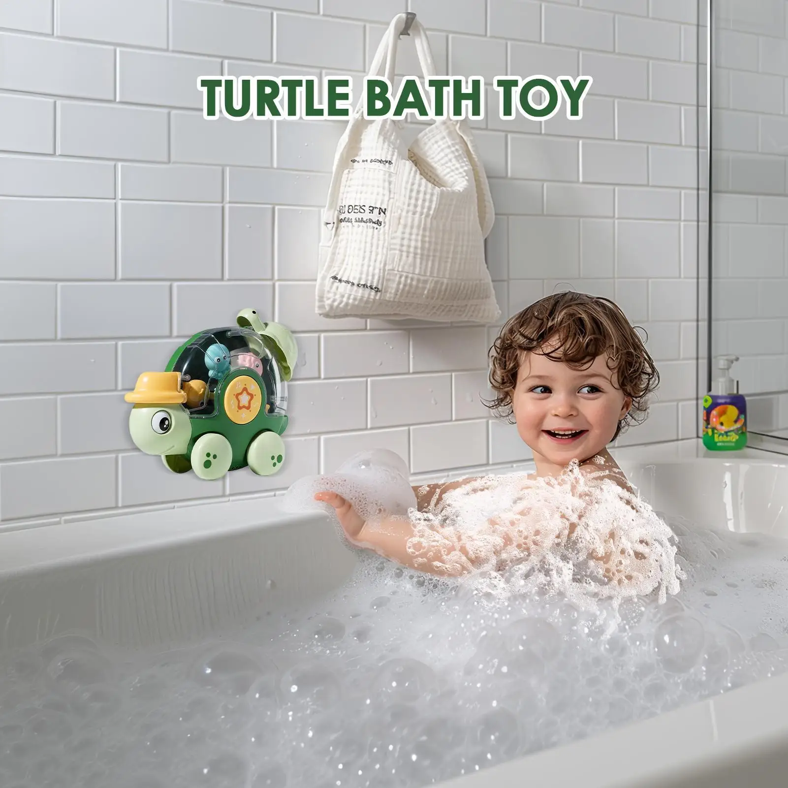 Swimming Turtle Squeaky Bath Water Turtle With Wheel Bathroom Animal Car Bathtub Vehicle For Outdoor Beach Floor Indoor Park