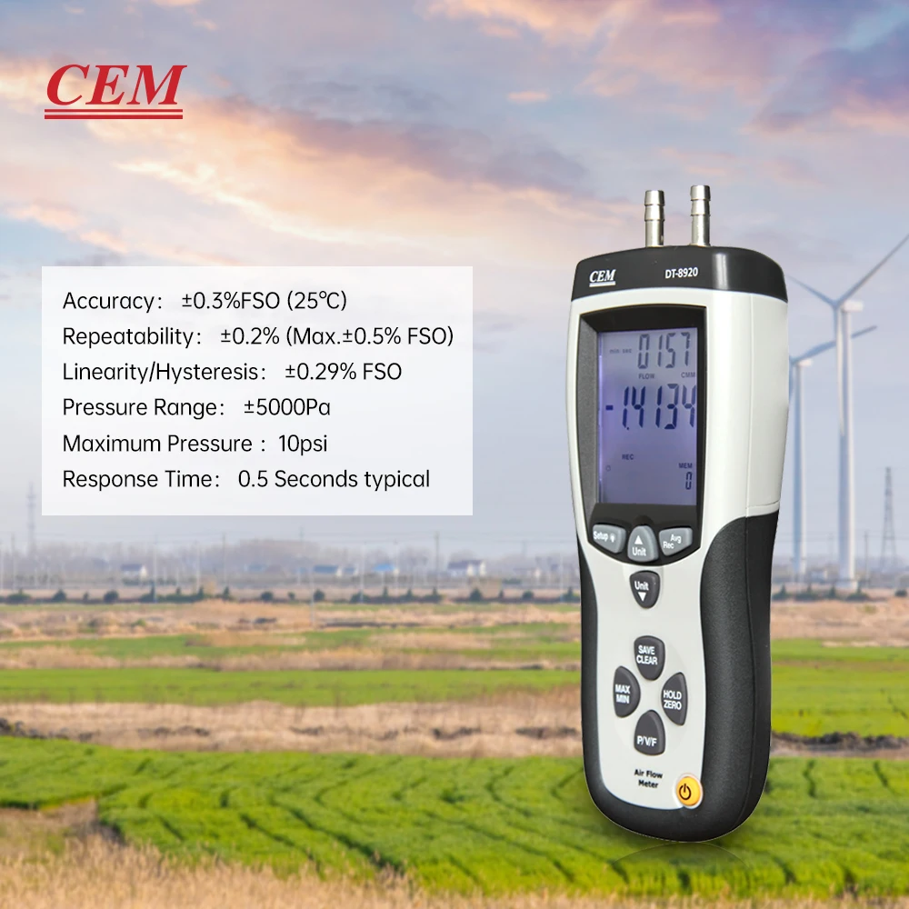 

2026 Digital Air Pressure Gauge 0 to 50.0°C ±5000Pa Range 0.5 Second Typical Response Time OEM Customizable Pitot Tube