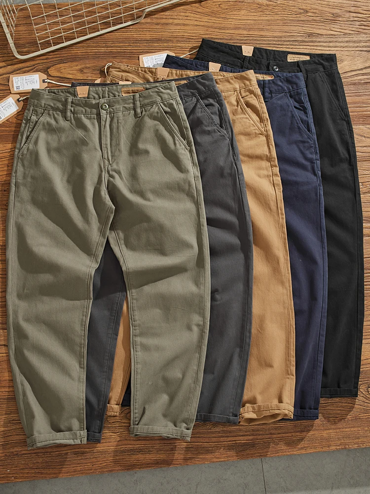 Amekaji American vintage Simple Cargo Pants Men's Heavy Chino Casual Pants Straight All-Match Tapered Pants