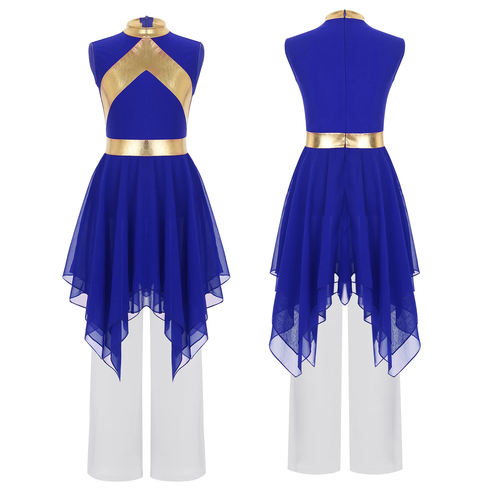 Crianças meninas igreja coro adoração traje litúrgico louvor dança lírica roupa metálica vestido sem mangas com calças de perna larga conjunto