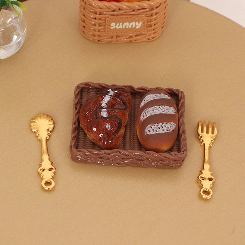 8Pcs/set Miniature Dollhouse Delicious Bread Jam Tray Model Mini Scene Set Props Birthday Gift DIY Decoration