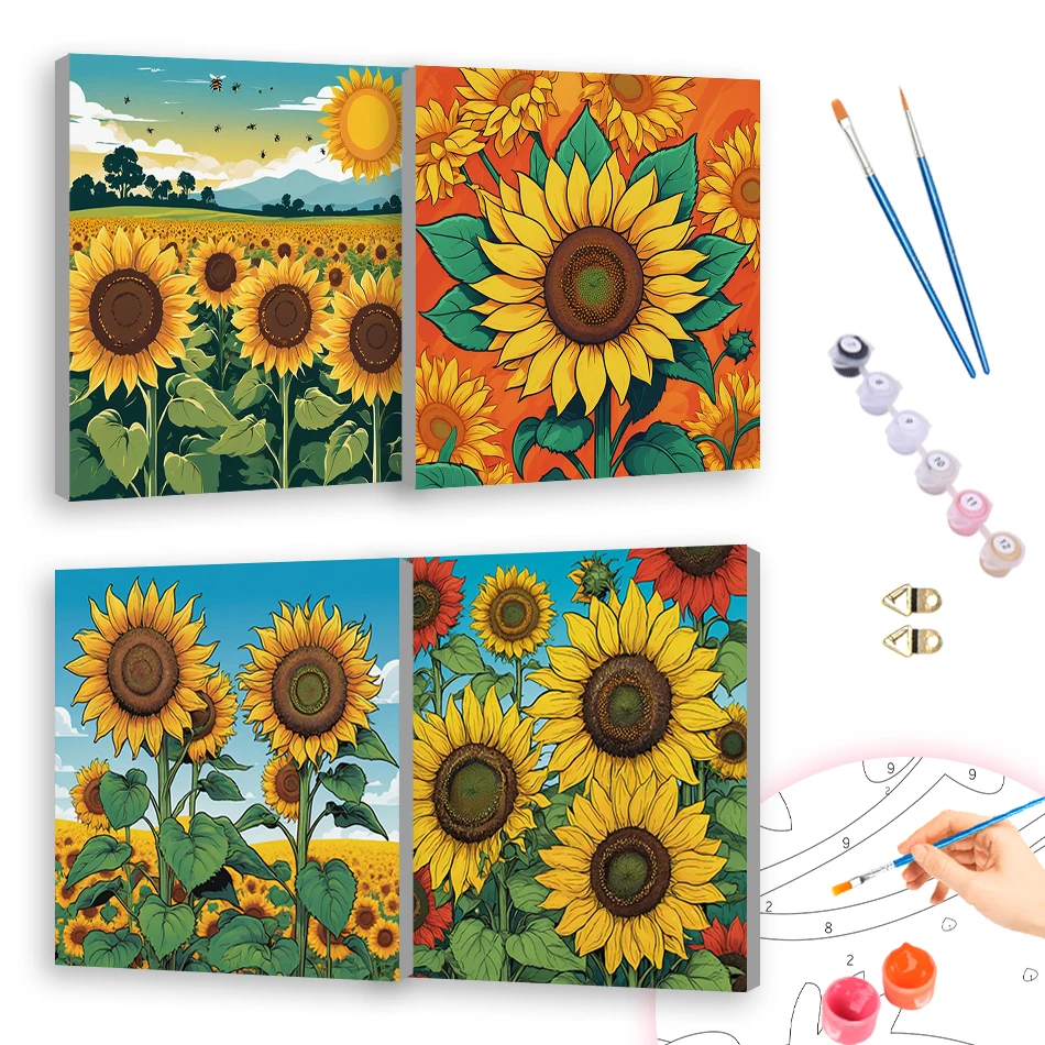 

RUOPOTY Painting Paints By Numbers For Handiwork 20X20cm ready Frame sunflower Acrylic Watercolor On Canvas Drawing Room Decor