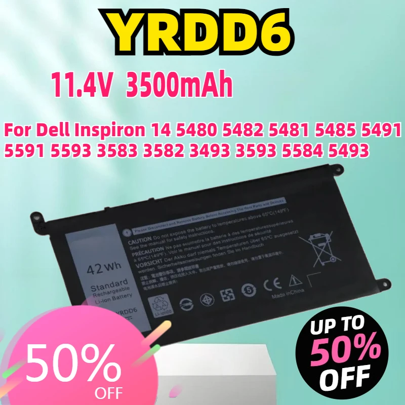 

New YRDD6 11.4V 42Wh Laptop Battery For Dell Inspiron 14 5480 5482 5481 5485 5491 5591 5593 3583 3582 3493 3593 5584 5493
