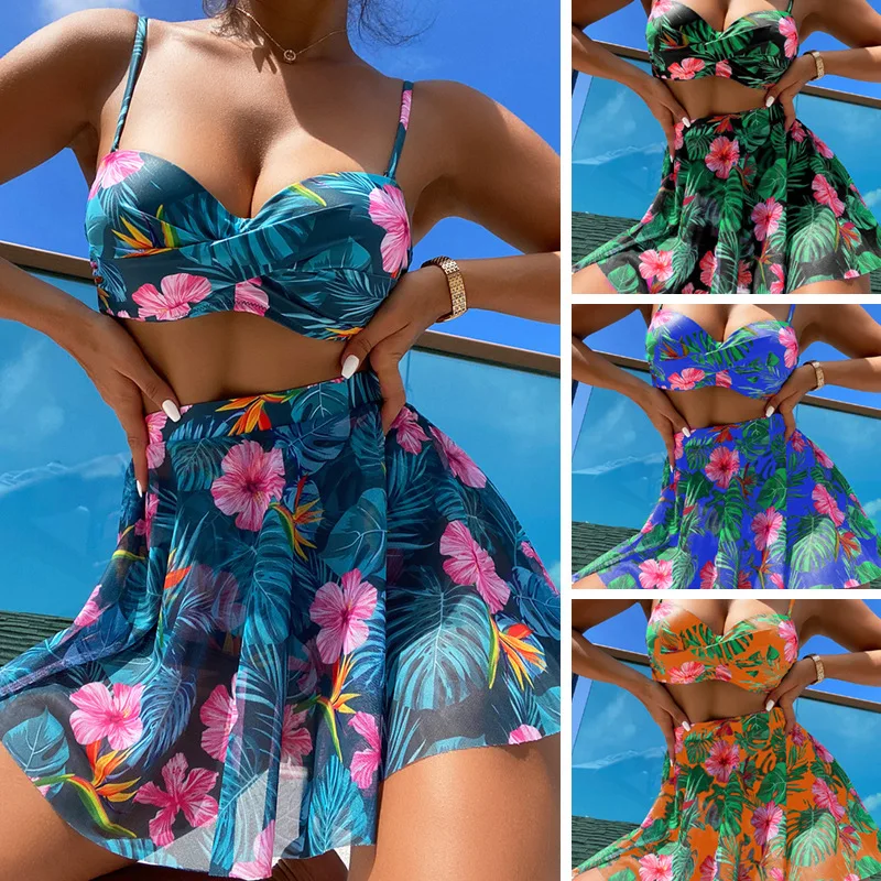 

2025 New European Style 3-Piece Bikini Set, Mesh Print Women Swimwear, Sexy Beach Bikini