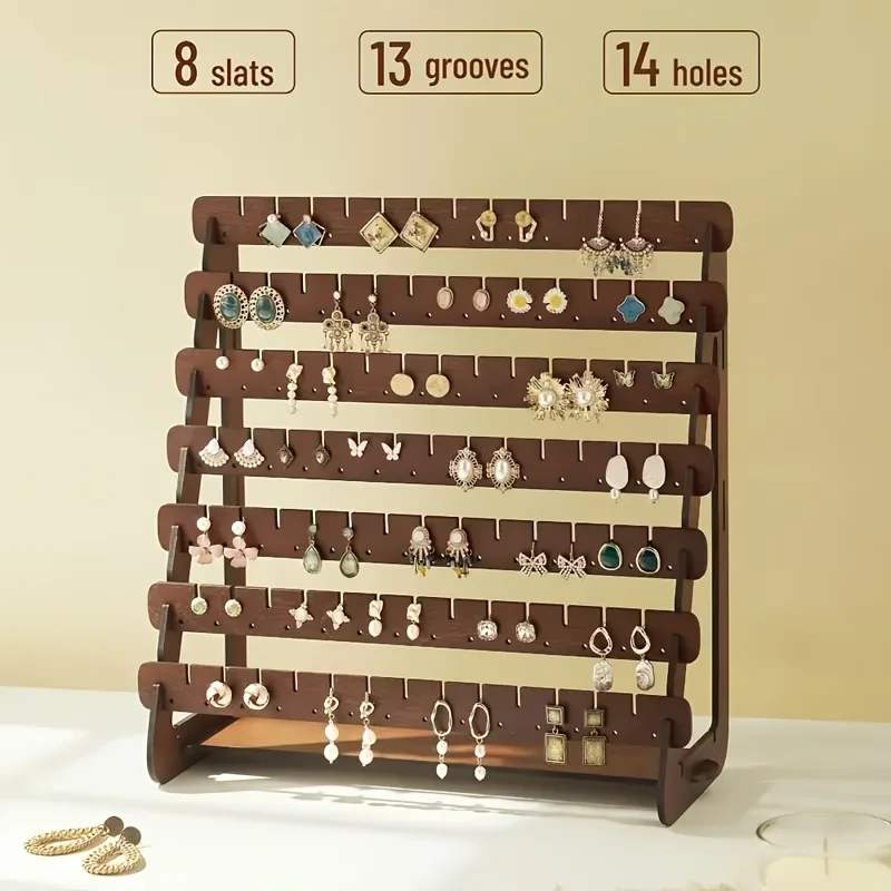 Multilayer Wooden Earring Stand Holder High-capacity Jewelry Storage Organizer Display Rack for Home Living Room Bedroom