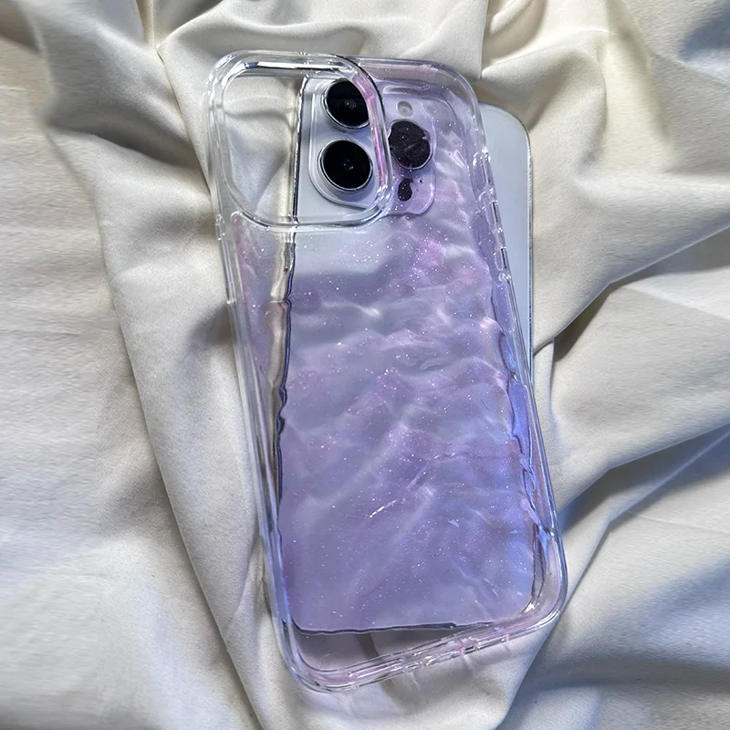 INS Transparent shimmering taro purple water mark iPhone 15Pro case 14pro anti-fall iphone 13promax transparent 11 creative