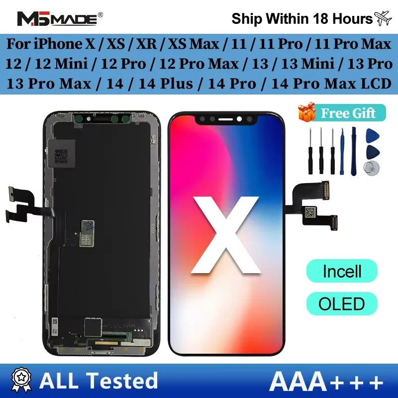 OLED X LCD For iPhone XS MAX XR 11 Pro Display 3D Touch Screen For 11 12 14 Plus Screen Incell 12 Min Display 13 Pro Max Replace