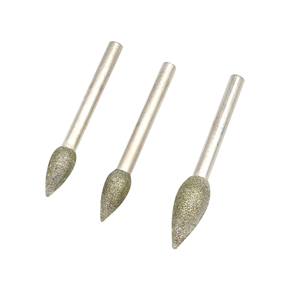 

Olive Shape Diamond Burrs Bits 6mm Shank Burr Rotary Tool Grinding Head Engraving Etching Abrasive Long Brazed