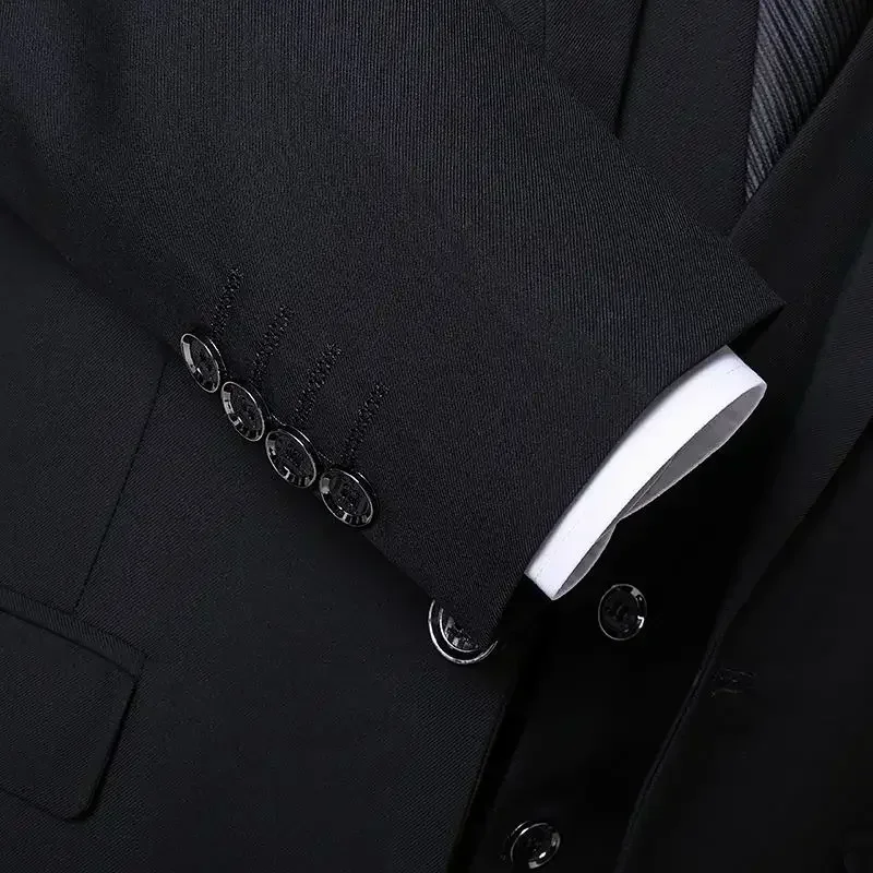 S-8XL Solid-colored Suit Men Fashion Casual Outdoor Gentleman Business Wedding Slim-fit Formal British Style Wedding 3-piece Set - Image 5