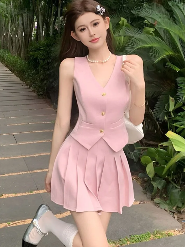 

Elegant 2 Piece Set Sleeveless Tops High Waist Skirt Fashion Matching Outfit Soft Comfortable for Ladies Daily Office Party Wear
