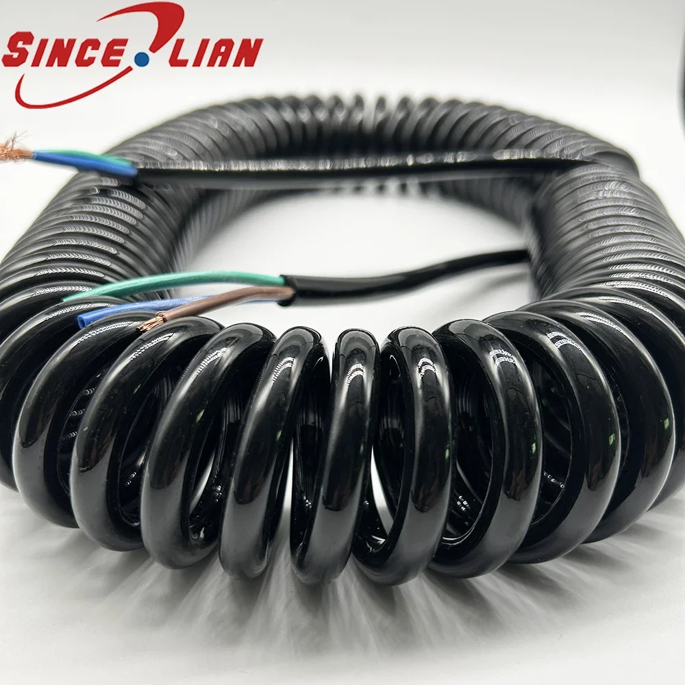 Black Spring Power Cable National Standard Pure Copper 3-Core Expandable Slingshot Spiral Wire with High Elasticity