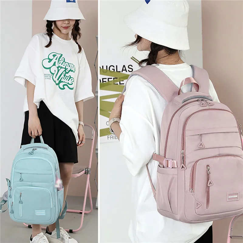 

Women Schoolbag Waterproof Large Capacity School Backpack Smooth Zipper Solid Color Teens Girl Casual Daypack Bag Student Supply
