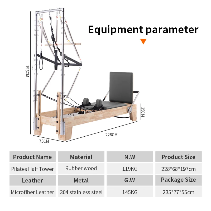 

High Precision Aluminium Oak Wood Yoga Pilates Reforming Tower Semi-Trapeze Flying High Fitness Equipment Pilates Studios