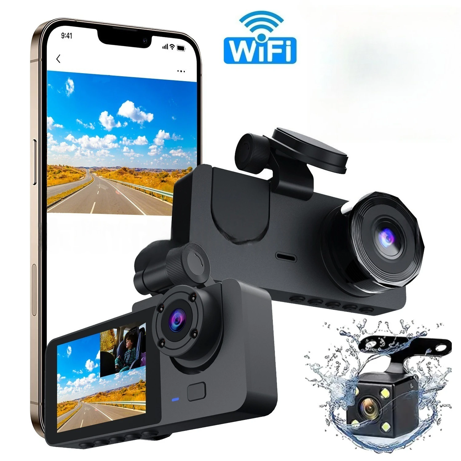 

Видеорегистратор HONG TONG с двумя объективами и Wi-Fi, оснащенный функцией ночного видения высокой четкости и функцией отображения изображения при движении задним ходом.