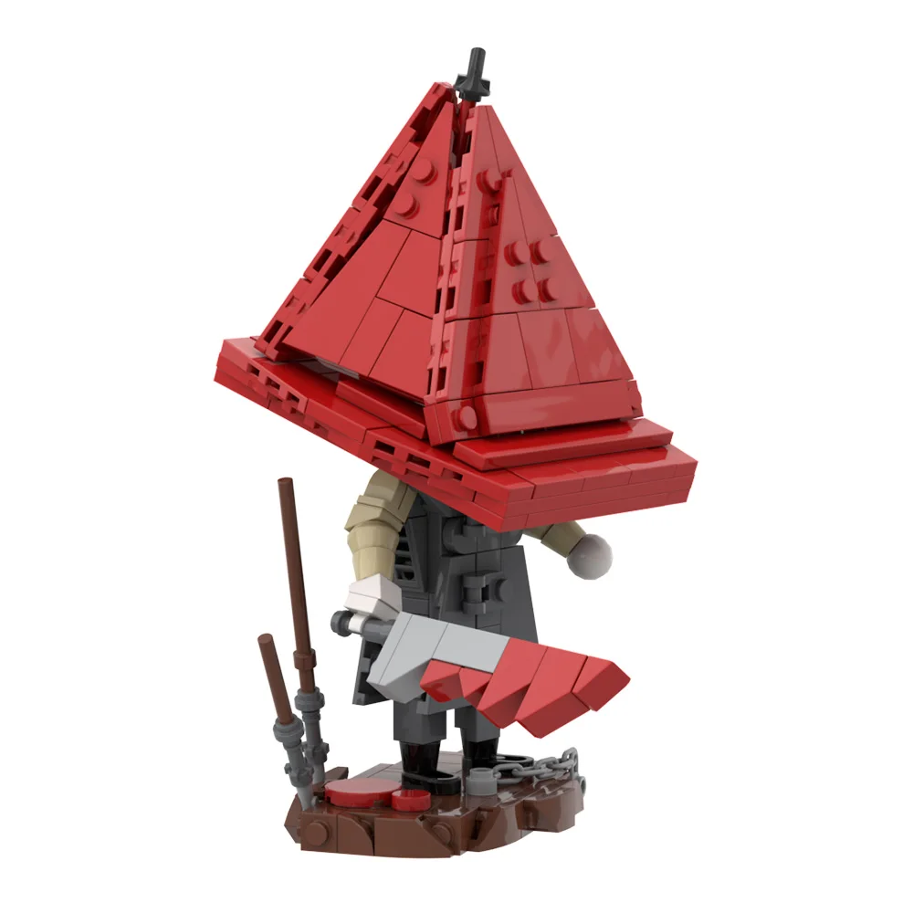 Gobricks moc jogo silent hill pirâmides cabeça blocos de construção modelo triângulo vermelho cabeça monstro tijolos pirâmides vermelhos brinquedo crianças presente