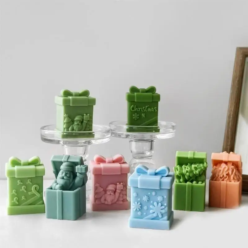 قالب شمع من السيليكون 9HJK مع صندوق هدايا مفصل، قالب شمع معطر من السيليكون قابل لإعادة الاستخدام لشمعة على شكل صندوق هدايا #3