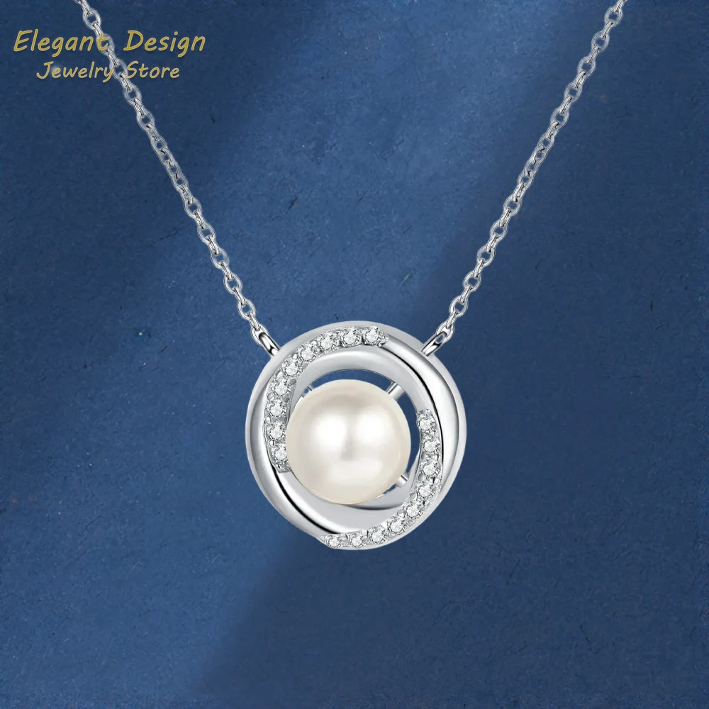

Sparkling PT950 Platinum Pendant Clavicle Chain, 0.18Carat Moissanite Whirlwind Round Pearl Necklace for Women Fine Jewelry Gift