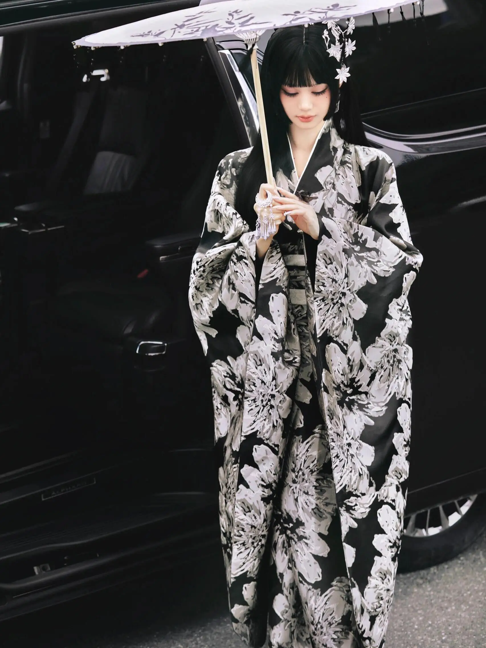 

Traditional Kimono Bathrobe Photography Studio New Arrival Black Samurai Girl Improved Japanese Style Teenage Girl Costume