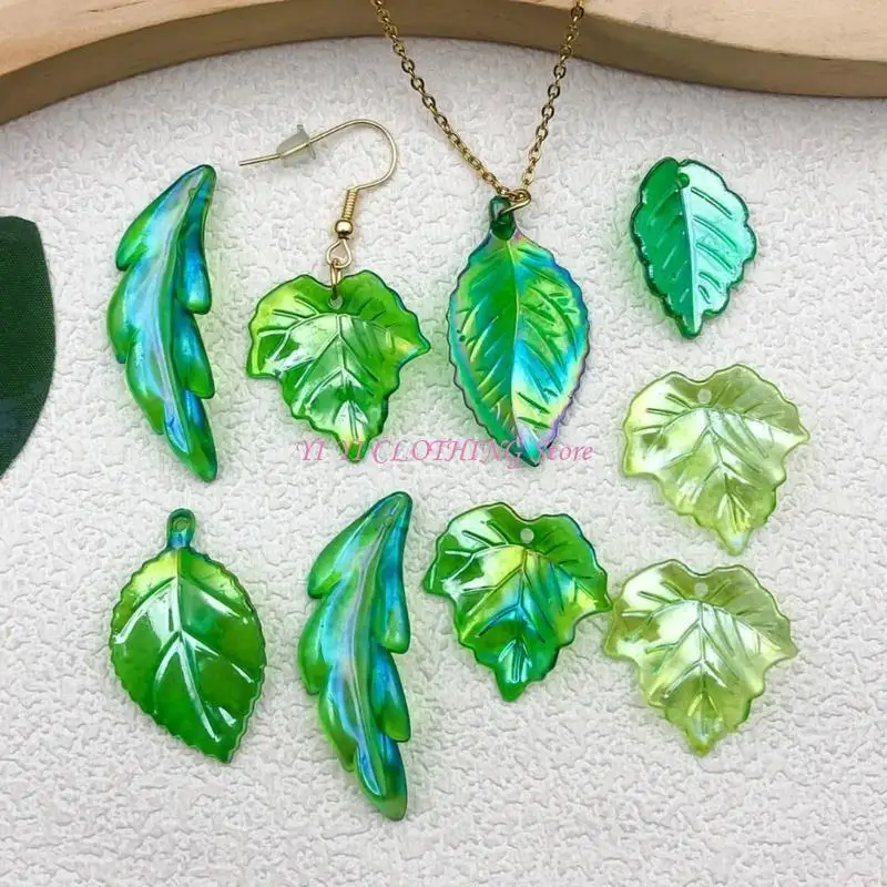 

N5KF Transparent Shaped Beads Green Acrylic Charms Multi Patterns Jewelry Components For Homemade Bracelet Earrings