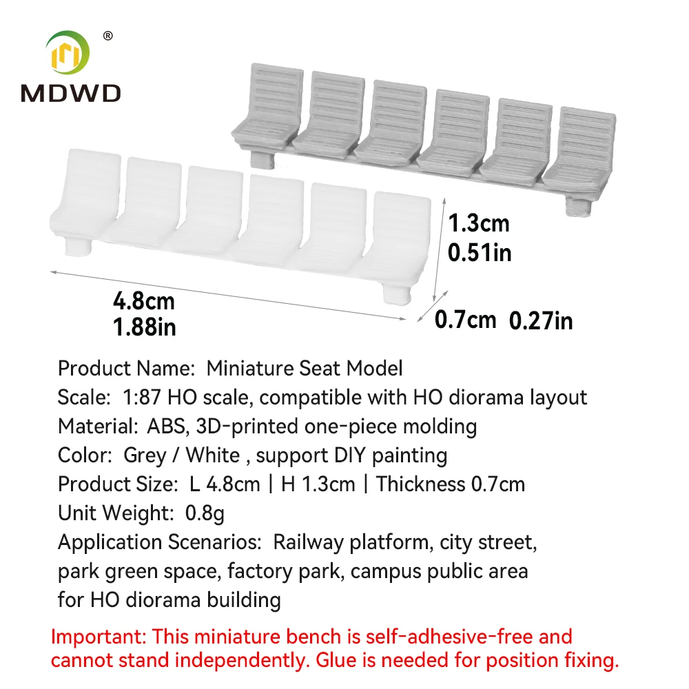 10PCS HO Scale 1:87 Public Bench Model - White ABS Plastic Train Layout Scene Accessories Miniature Diorama Display Building Kit - view 6