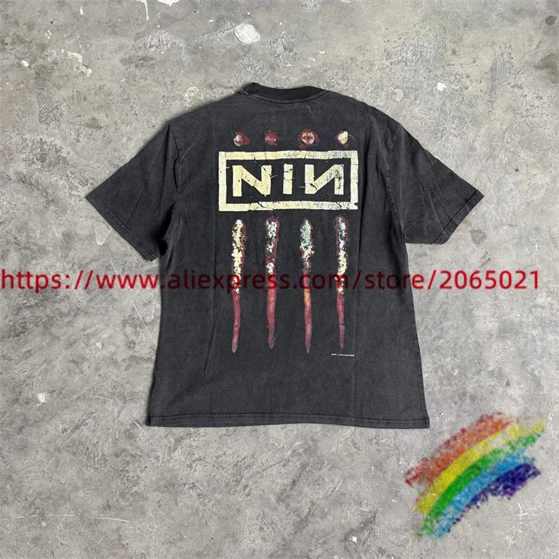 Nine Inch Nails Vintage T-shirt Men Women 1:1 High Quality Washed Tee Tops T Shirt