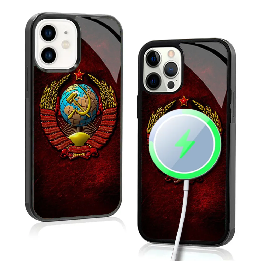 Union USSR Flag Phone Case For IPhone 16 15 Pro Max Case 14 Plus 13 12 11 Magesafe Magnetic Wireless Charge Cover