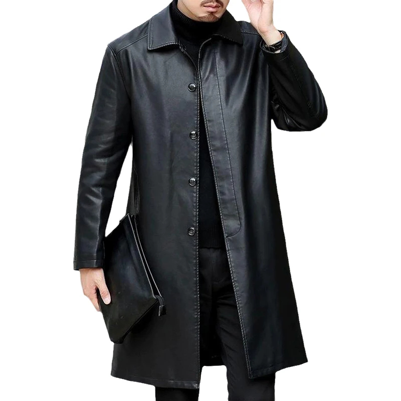 Brand Leather Jackets Men Cashmere Coats Winter Casual Long Thick Fleece Leather Parkas Men Warm Faux Leather Jacket Coat Mens