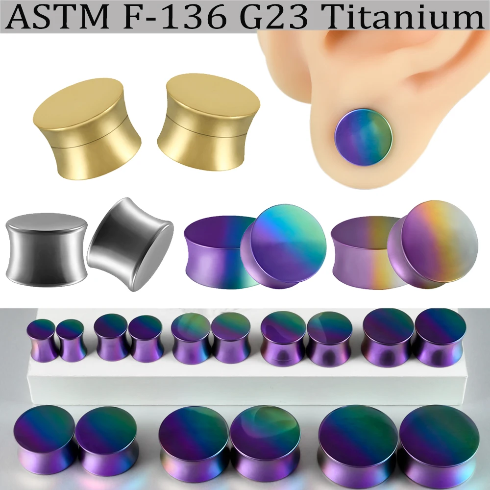 1-2PCS G23 Gradient Colorful Titanium Solid Waist Drum Ear Tunnels Gauge Strecher Expansion Saddle Ear Plugs Piercing Earring