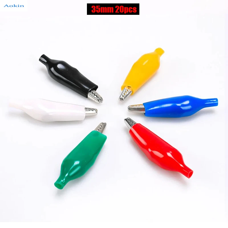 20PCS 35mm Alligator Clips Crocodile Electrical Test Clamps Jumper Helper with Protective Insulation Cover Multiple Colors