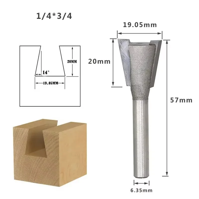 1PC 1/4" 6.35MM Shank Milling Cutter Wood Carving Dovetail Wood Cutter Dovetail Router Bits For Wood  Engraving Milling