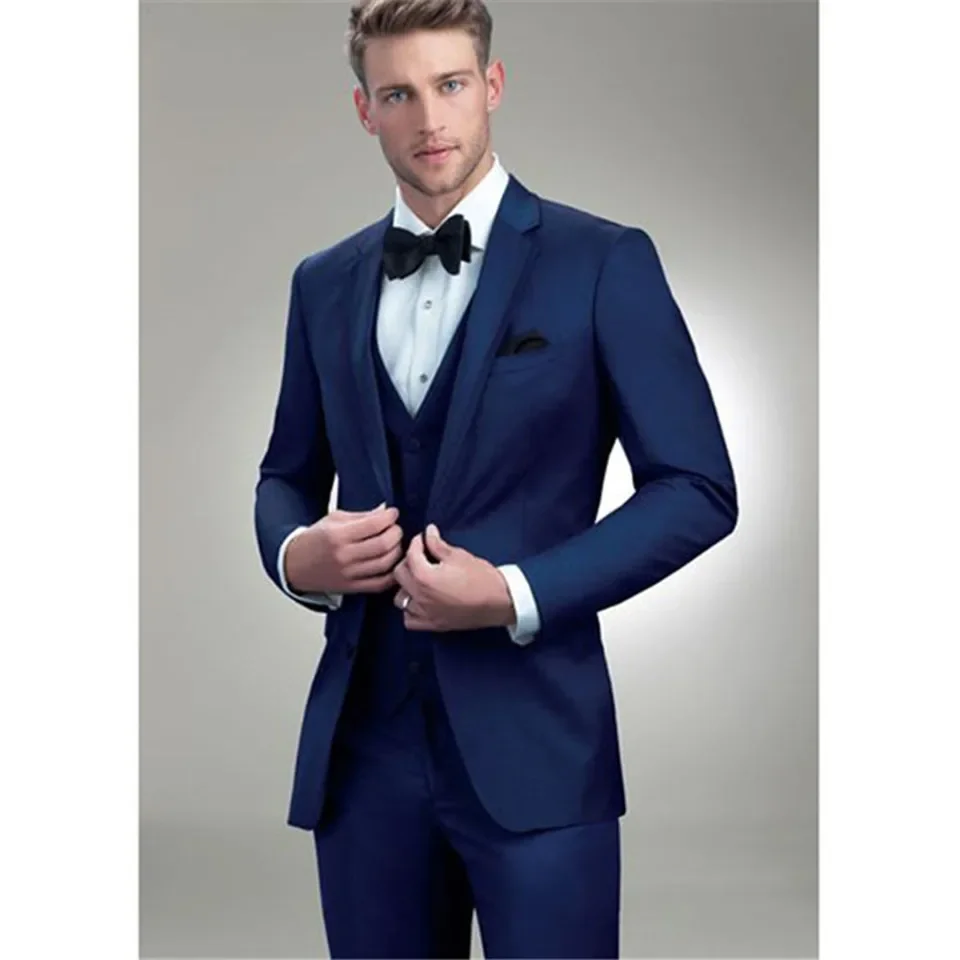 Slim Fit Herenpak Smeulende Terno Marineblauwe Bruidegom Smoking Voor Bruiloft Prom 3-delige Herenjas Vest Met Broek 2024