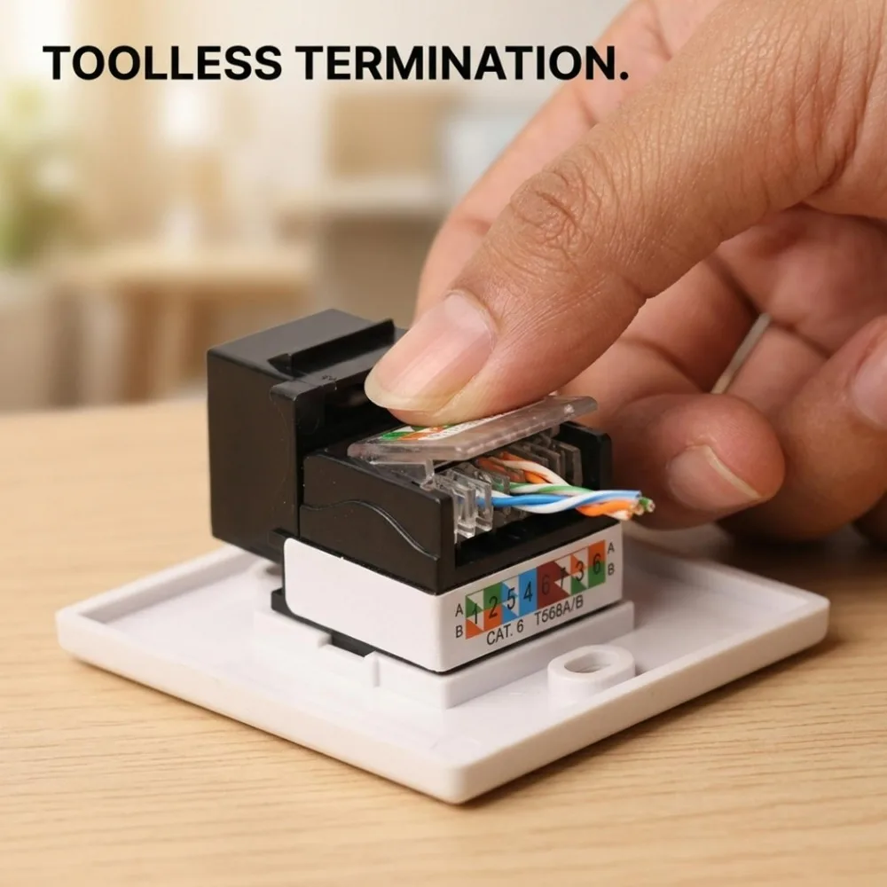 For RJ45 Cat6/Cat5e Ethernet Keystone Jack No Punch-Down Tool-Less RJ45 Module Coupler Ethernet Module Female Jack Wall Adapter - view 2