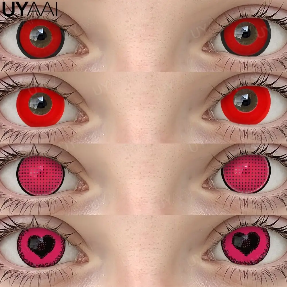 UYAAI 1 Paar bunte Kontaktlinsen für Augen, blaues Auge, Anime-Cosplay-Linsen, lila farbige Linsen, rosa Y2K-Farbkon, rote Linse
