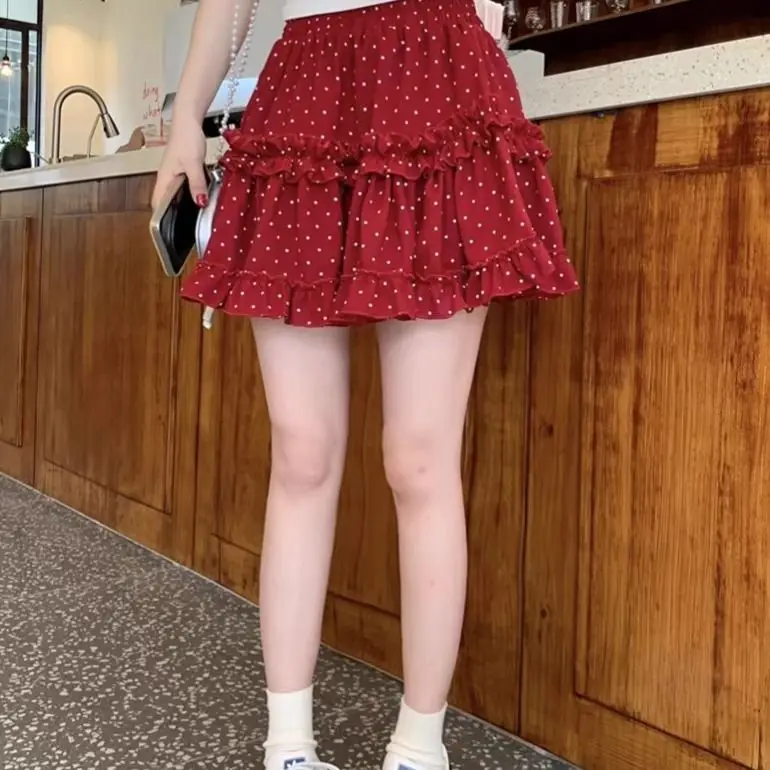 Sweet Floral Dot Ruffle Skirt Set Women 2025 Summer New Fashion Slim A Line Skirt