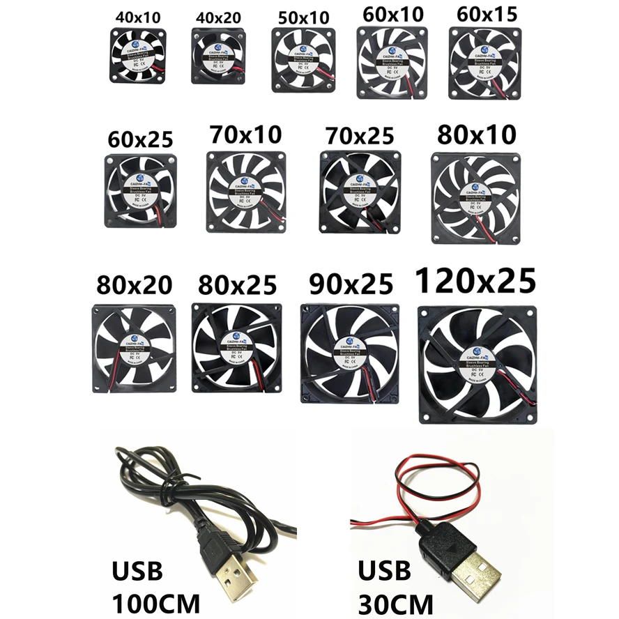 40MM 50MM 60MM 70MM 80MM 90MM 120MM Wentylator chłodzący Bezszczotkowy wentylator obudowy silnika Cichy wentylator z kablem USB