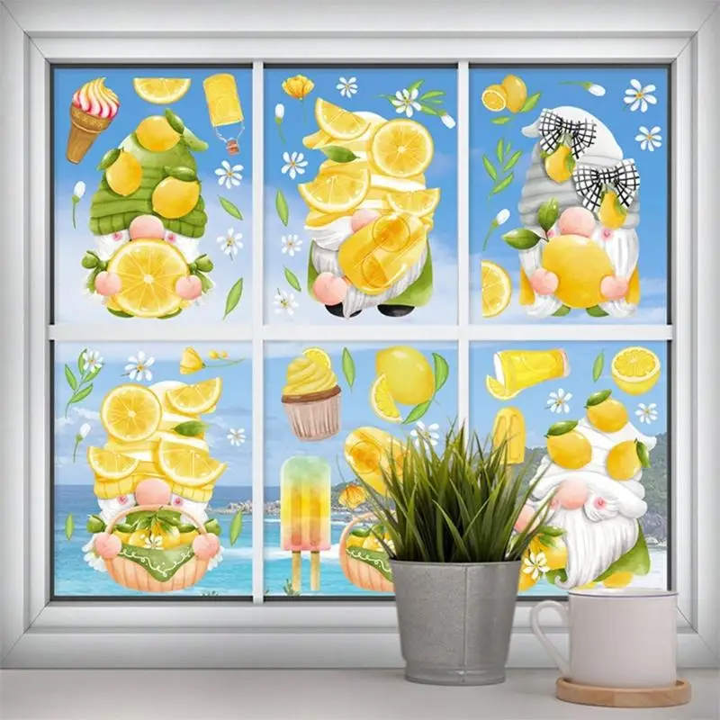 57BE Summer Window COLINGS 9 SHOETS GNOMES NOWSE TOPERSIONS BEATHER Party Decorations Double -Side Static Gall Secal