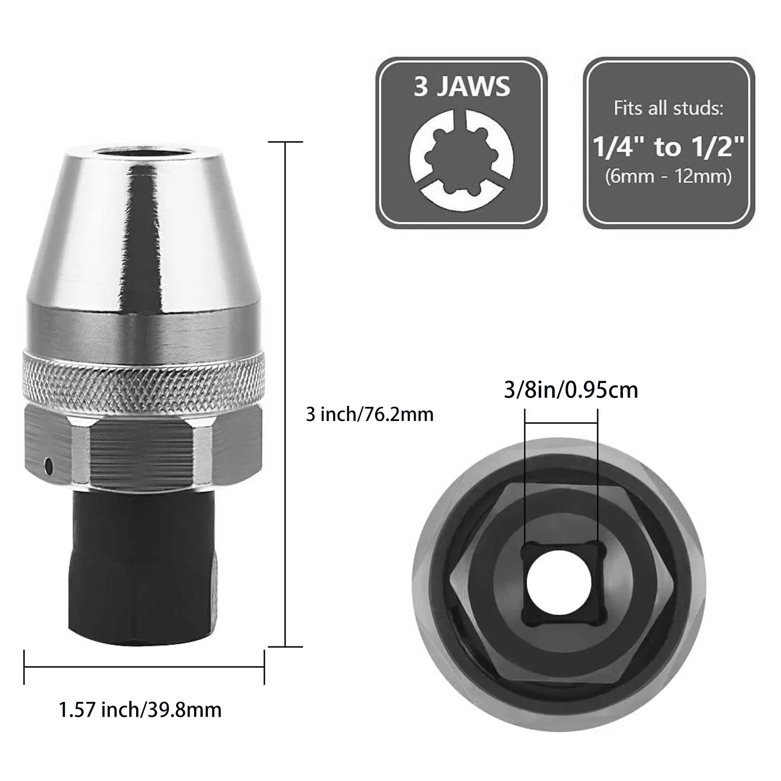 

3/8in Drive Stud Extractor Steel Alloy Broken Bolt Remover for 1/4in‑1/2in Rounded Studs Stud Remover Stud Extractor Tool