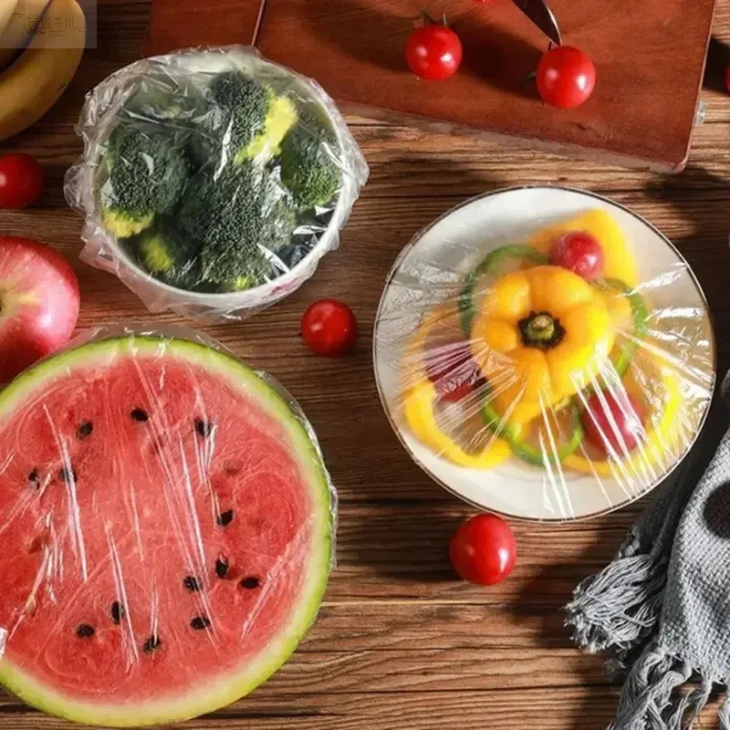 【Gorąca sprzedaż】100 szt. Jednorazowe pokrywki do przechowywania świeżej żywności, plastikowe pokrywki do przechowywania żywności, pokrywki wielokrotnego użytku do misek, rozciągliwe pokrywki