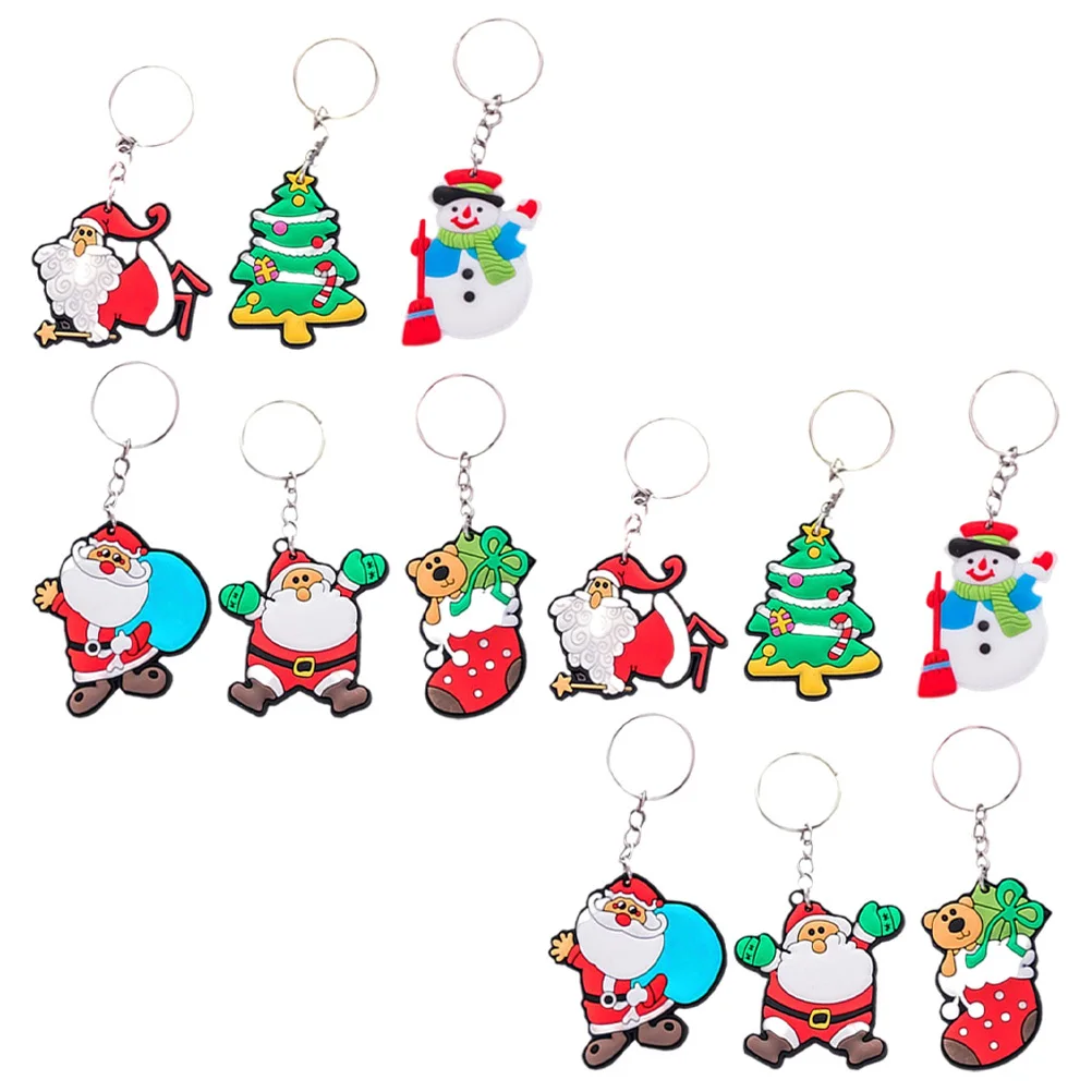 

12Pcs Santa Claus Key Ring Christmas Theme Creative Xmas Pendant Decorative Bag Keychain Ornament Accessory