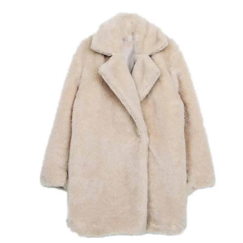 ฤดูหนาวใหม่ผู้หญิงแขนยาว Faux FUR Coat สุภาพสตรีแฟชั่นเม็ดขนแกะ Lamb FUR JACKET หญิง Casual หลวม Overcoat W124